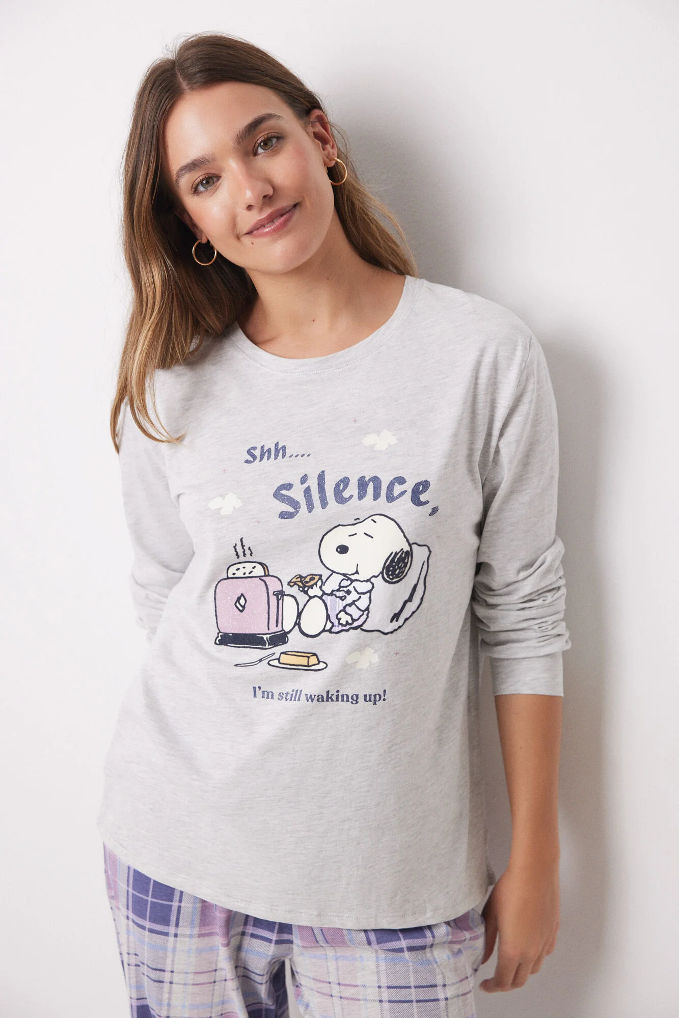 Long pajamas 100% cotton Snoopy checkered