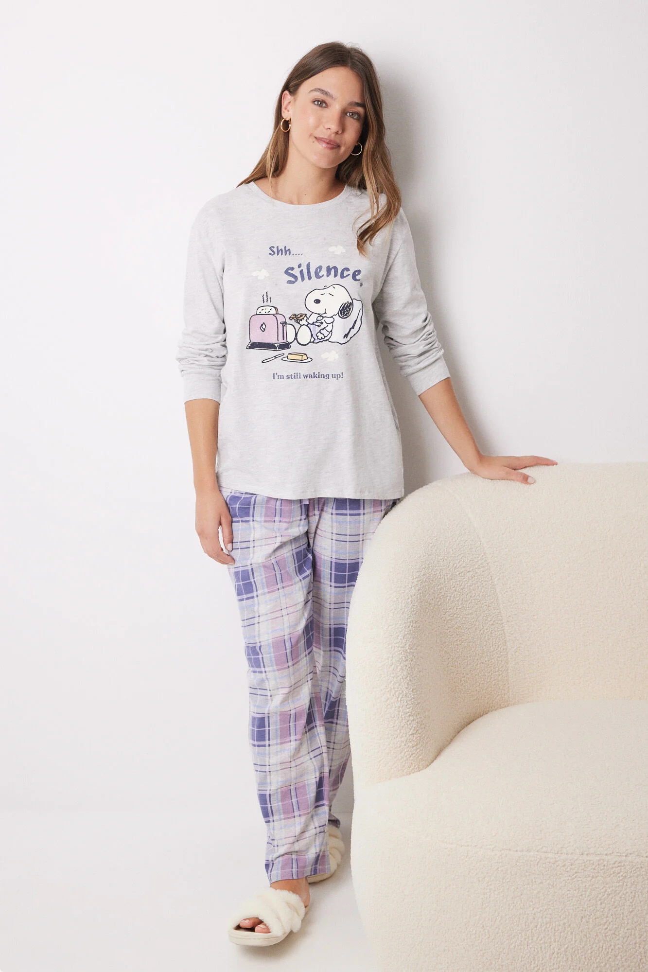 Long pajamas 100% cotton Snoopy checkered - Image 4