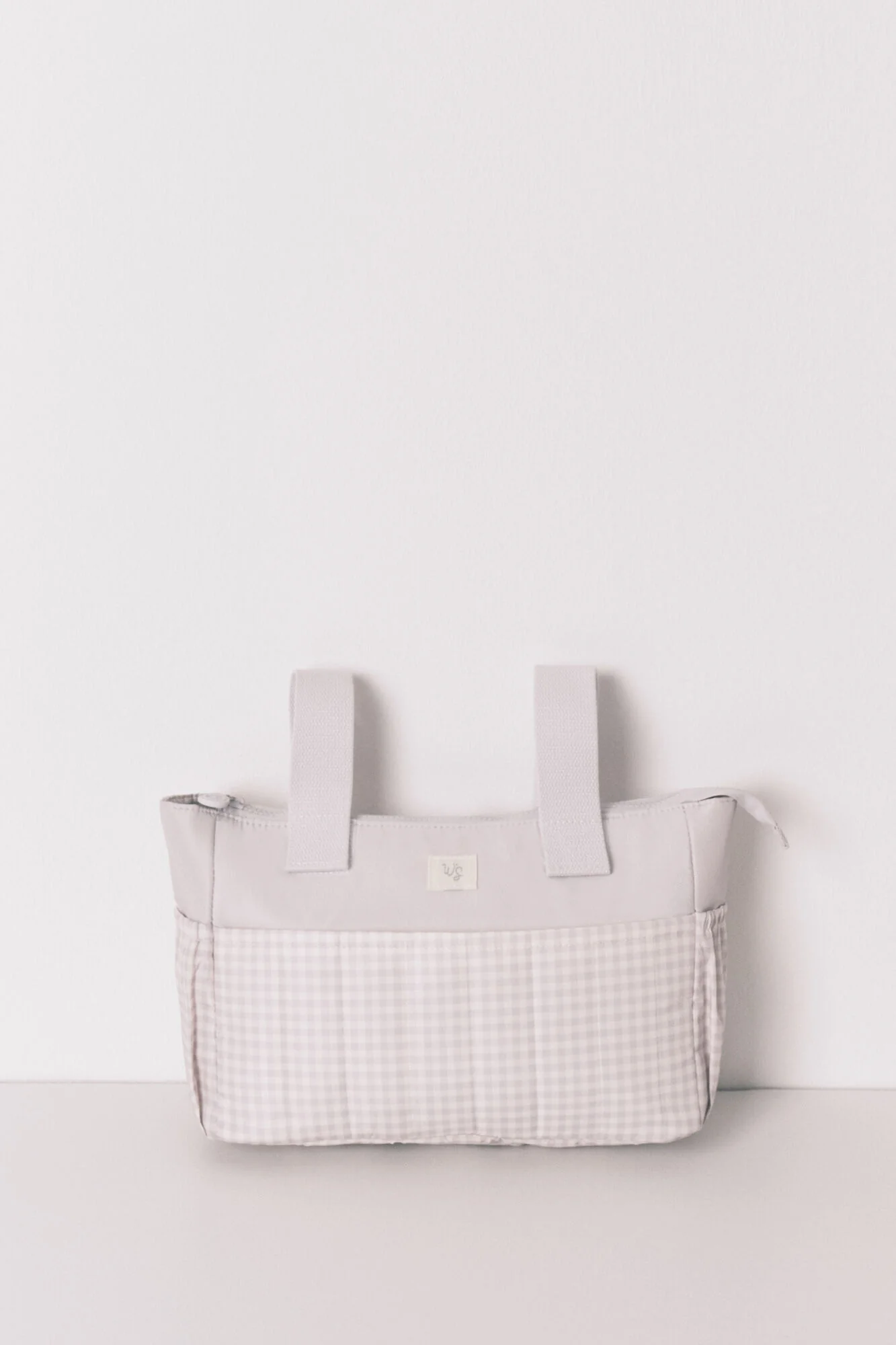 Medium " maternity " vanity case bag in grey gingham - Image 5