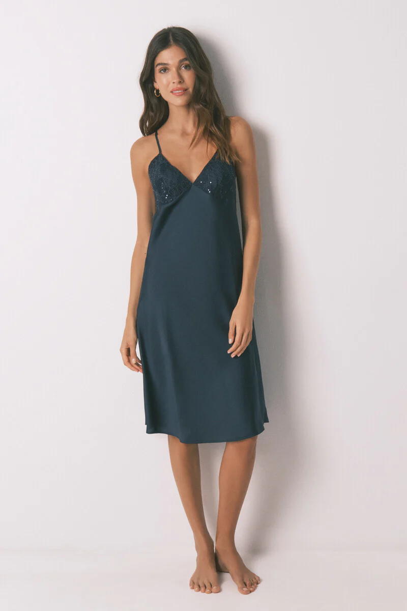 Midi blue satin nightgown - Image 2