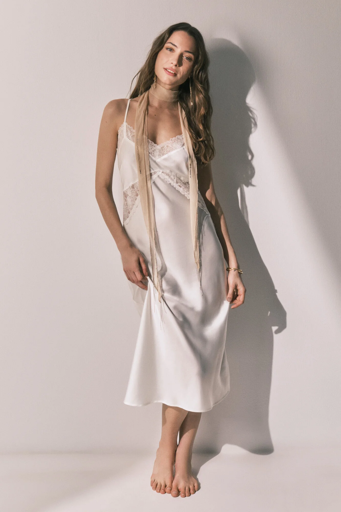 Midi satin nightdress in White - Image 2