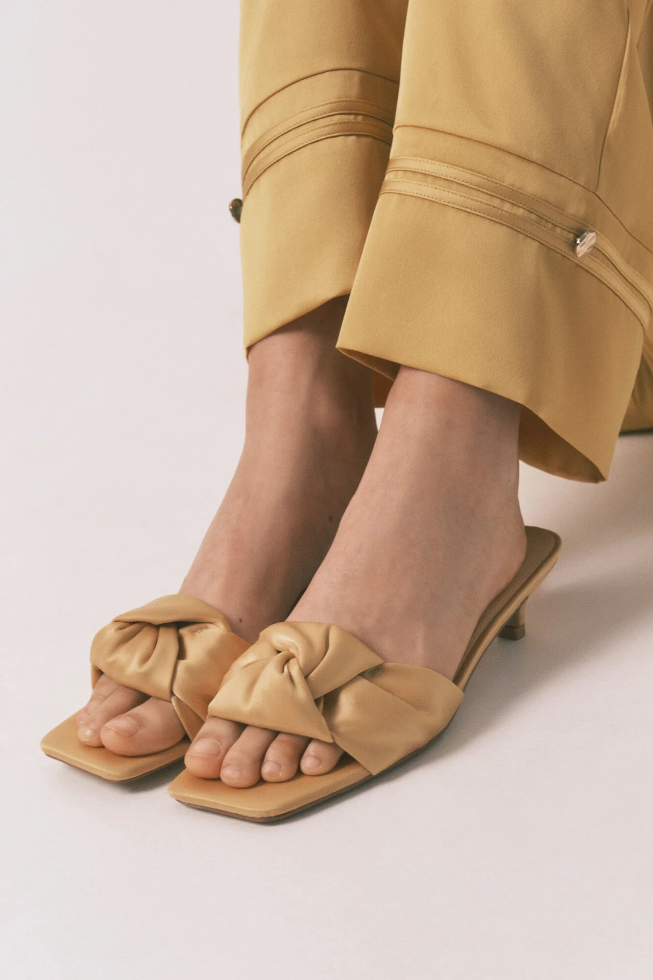 Mustard satin kitten heel sandals