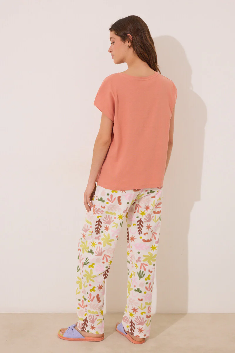 Orange cotton lounge pyjamas with leaves - Image 2