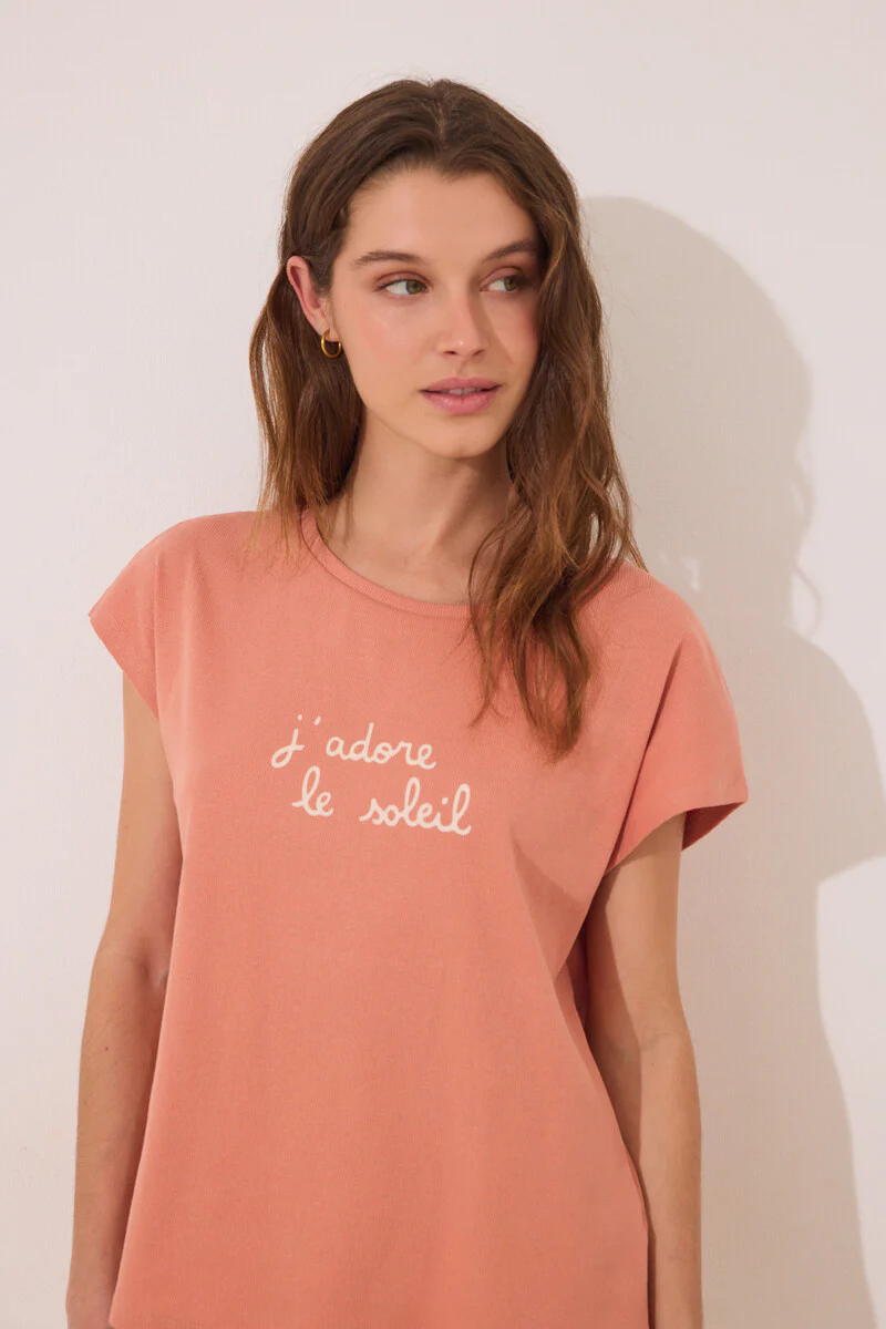 Orange cotton lounge pyjamas with leaves - Image 3