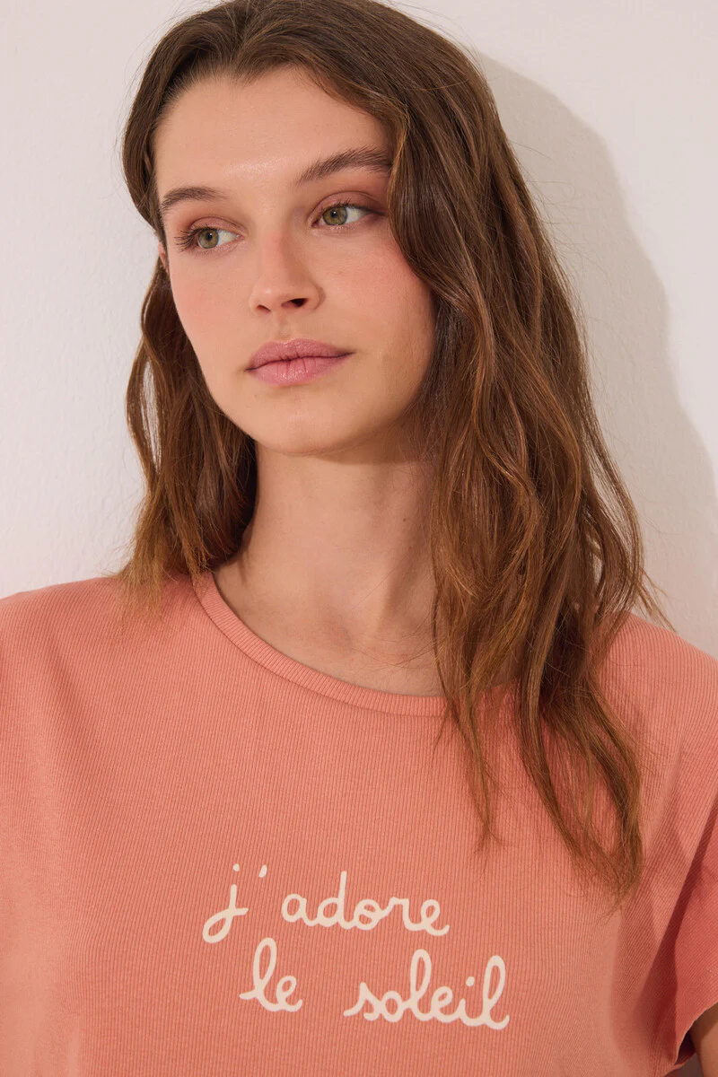 Orange cotton lounge pyjamas with leaves - Image 4