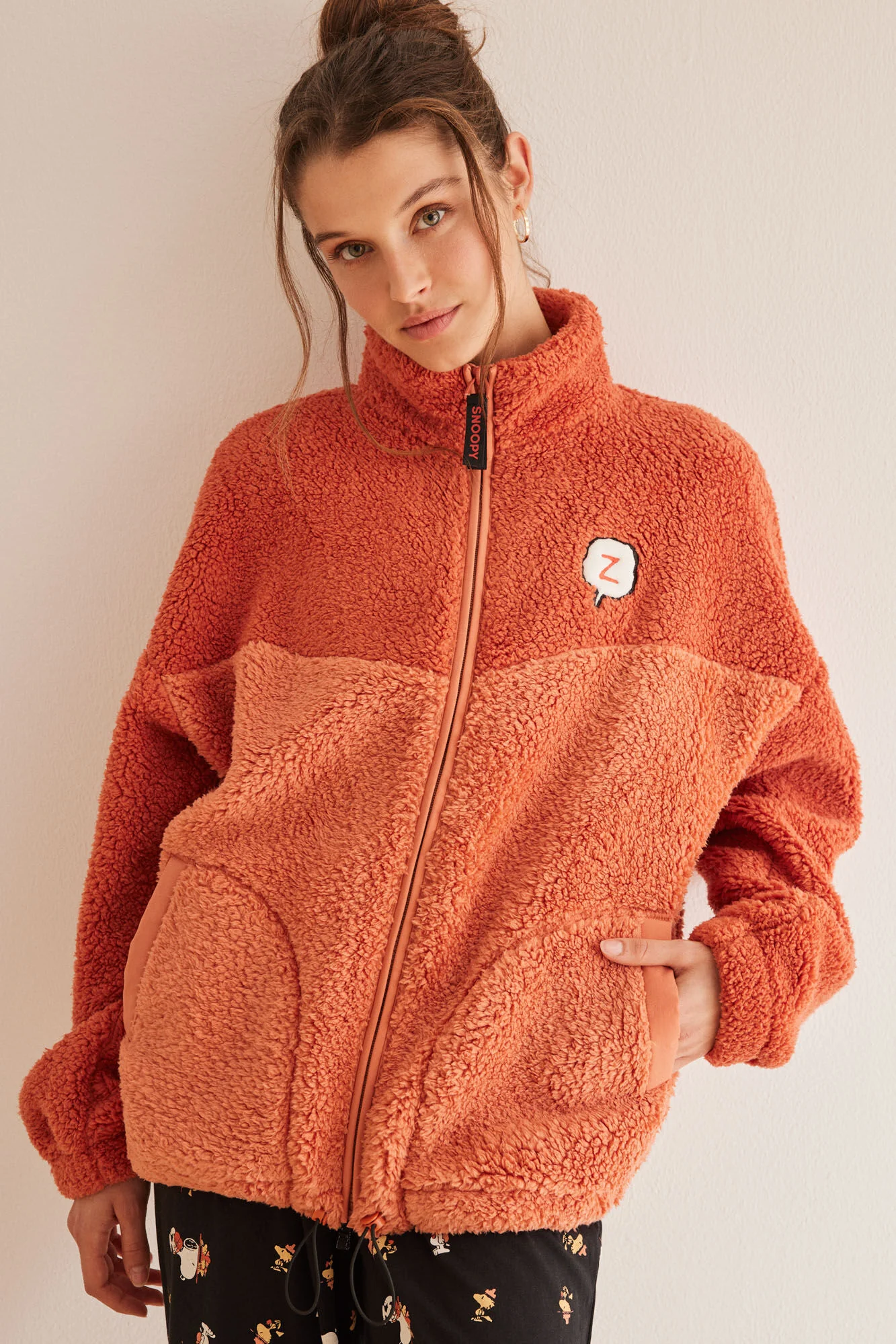 Orange faux shearling Snoopy jacket - Image 3