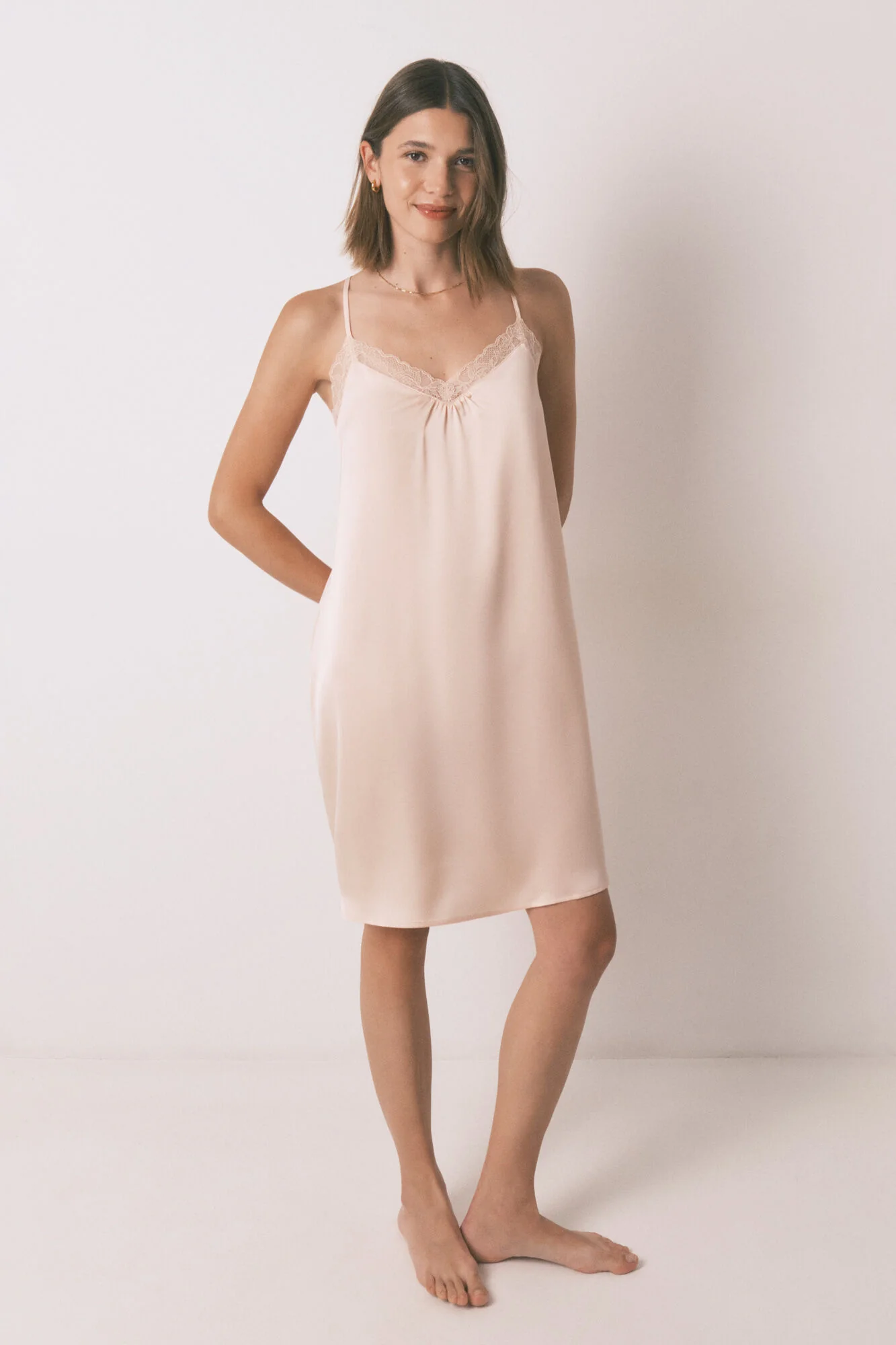 Orange lace satin nightgown