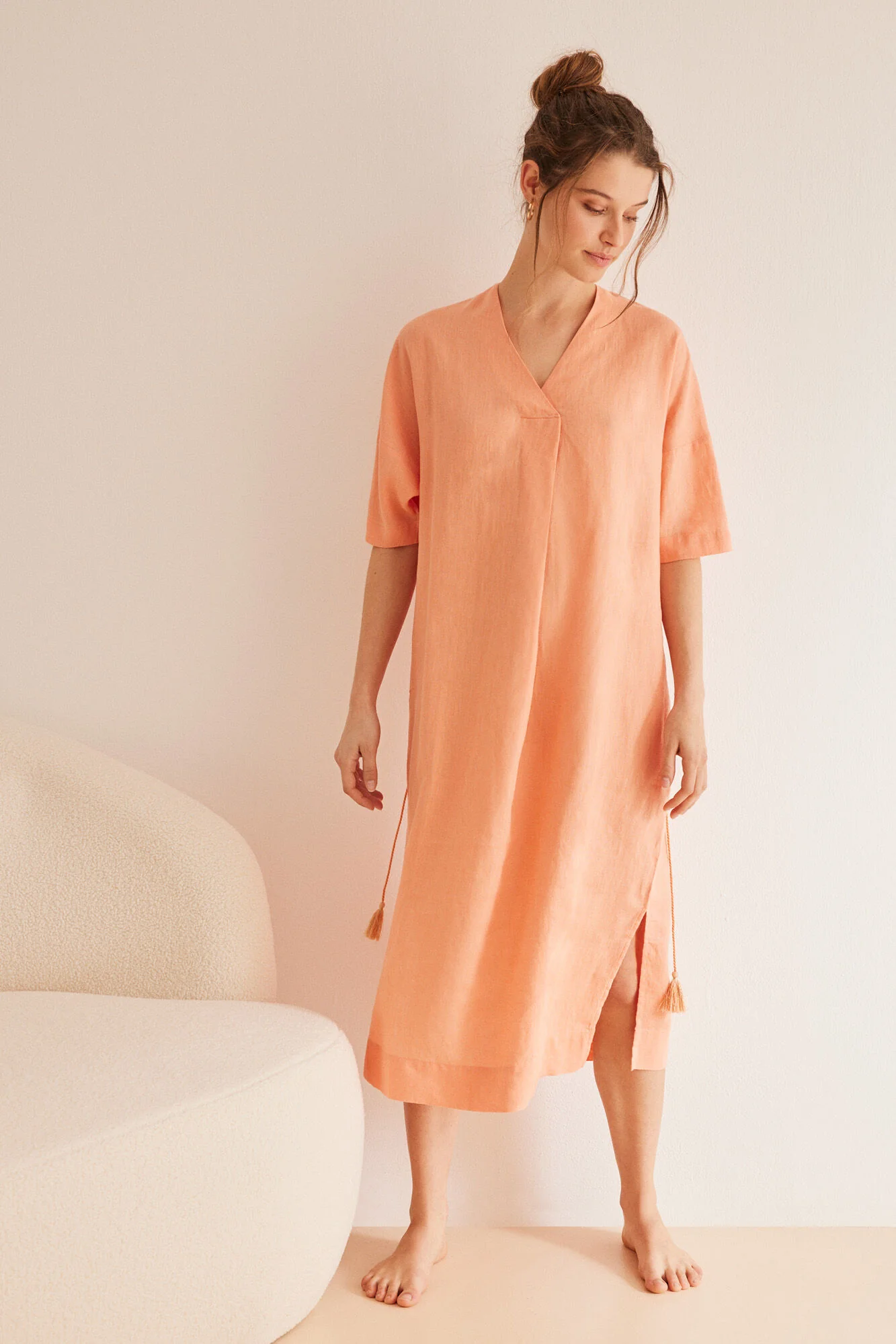 Orange linen kaftan dress - Image 5