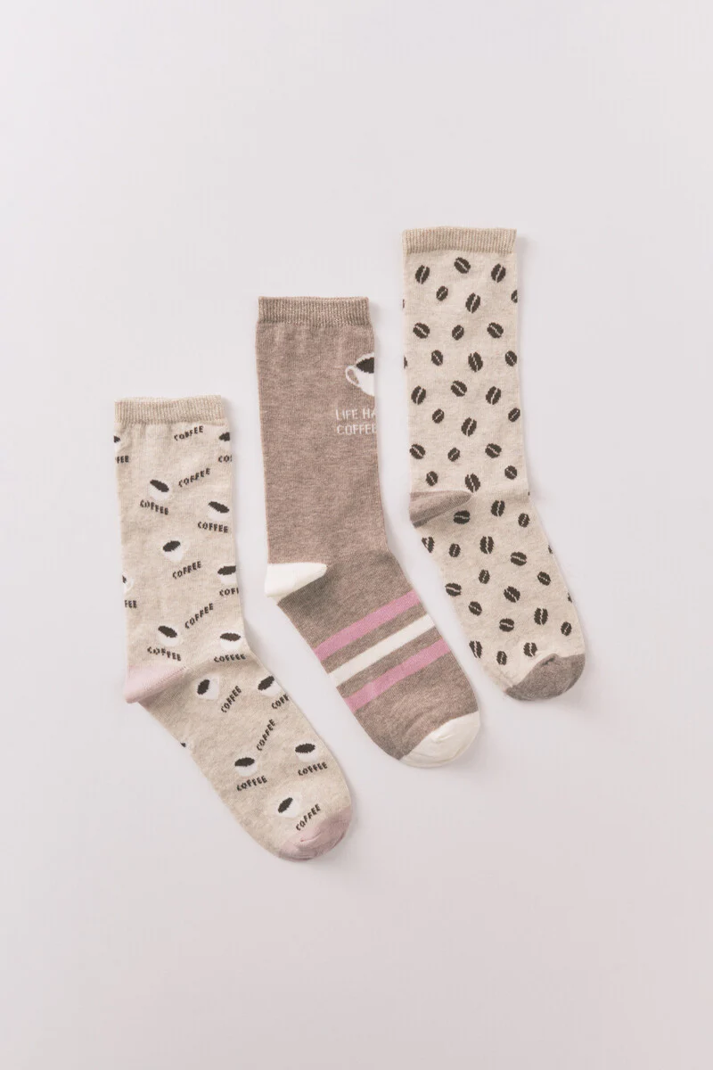 Pack of 3 long brown socks