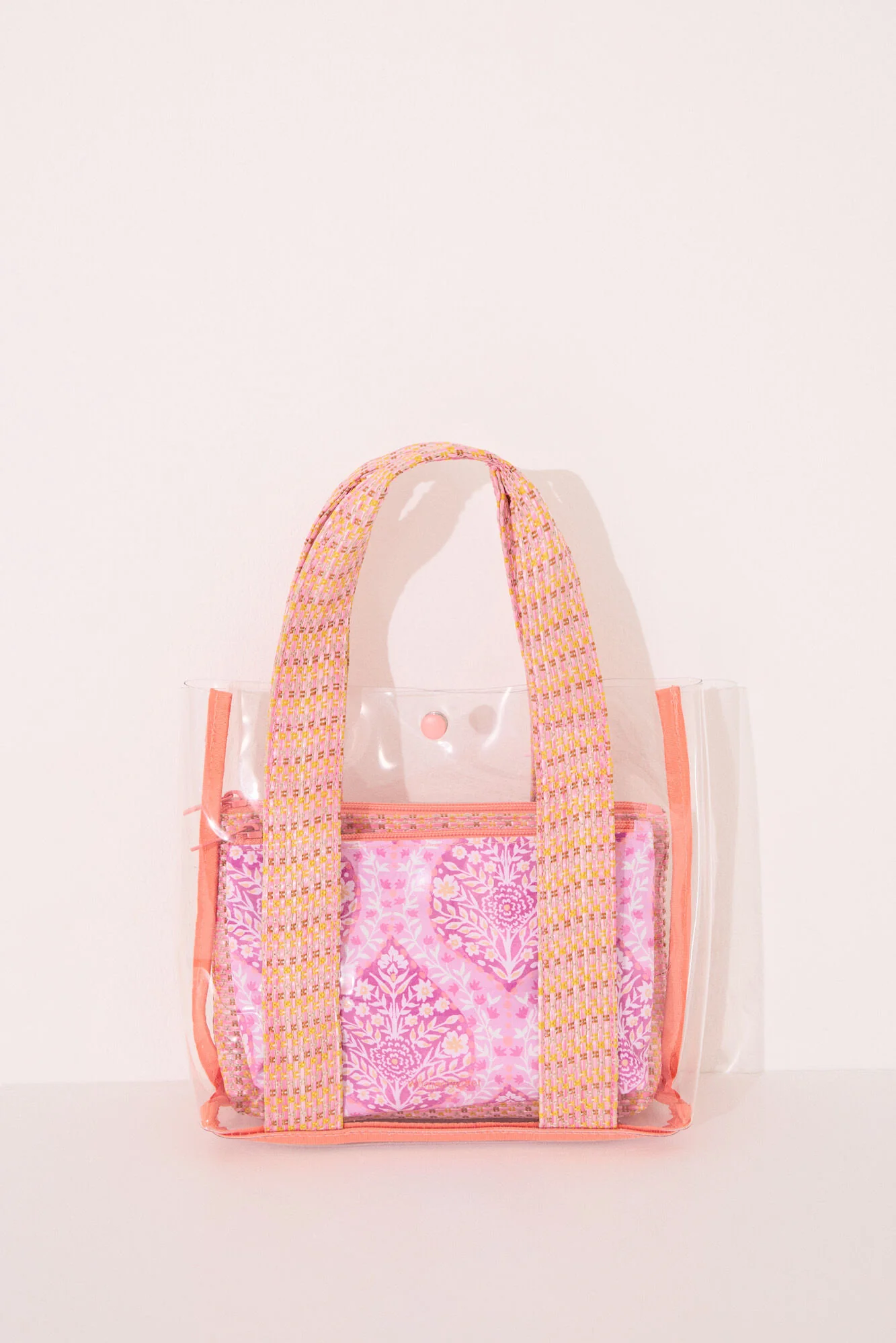 Pack of 3 pink raffia toiletry bags