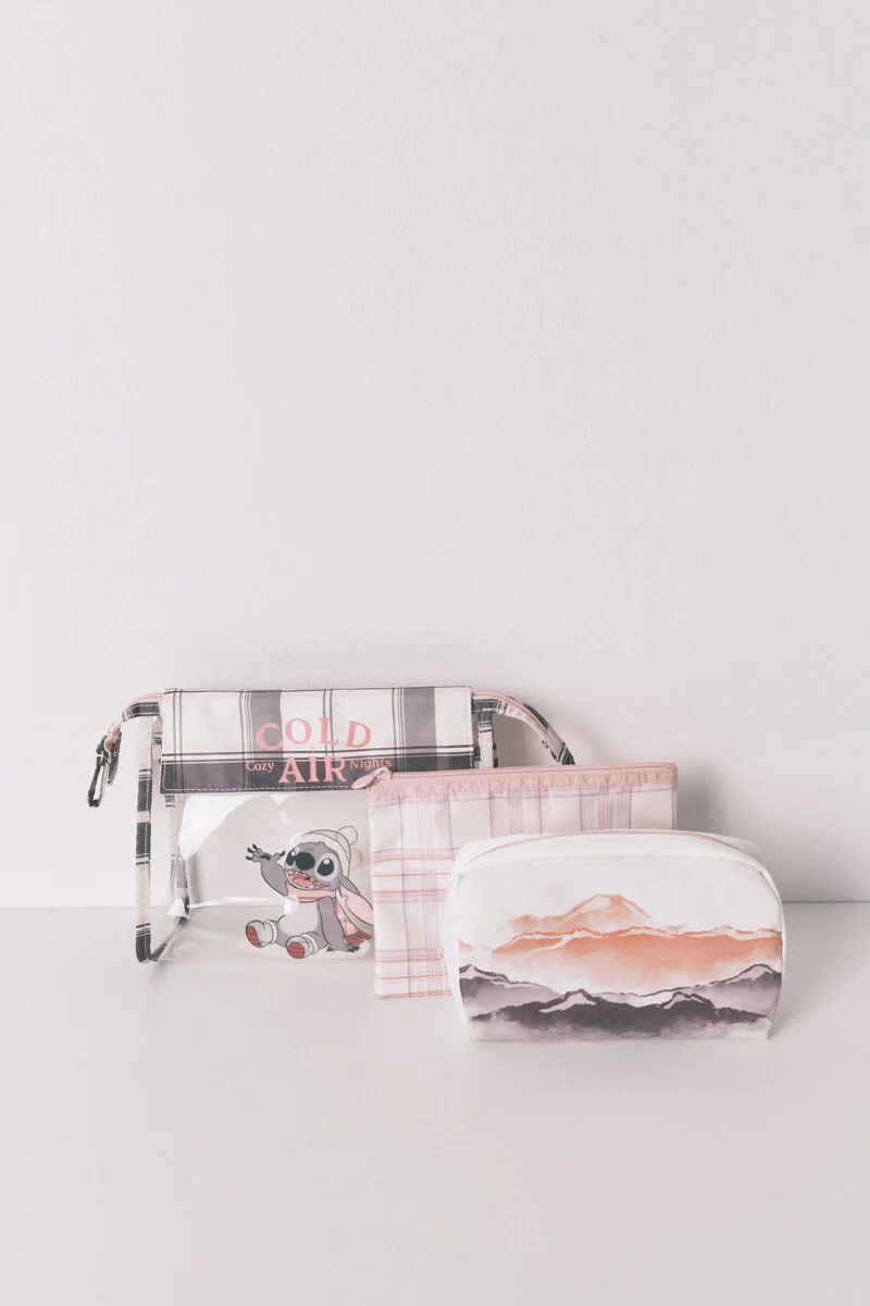 Pack of 3 Stitch check print vanity cases - Image 2