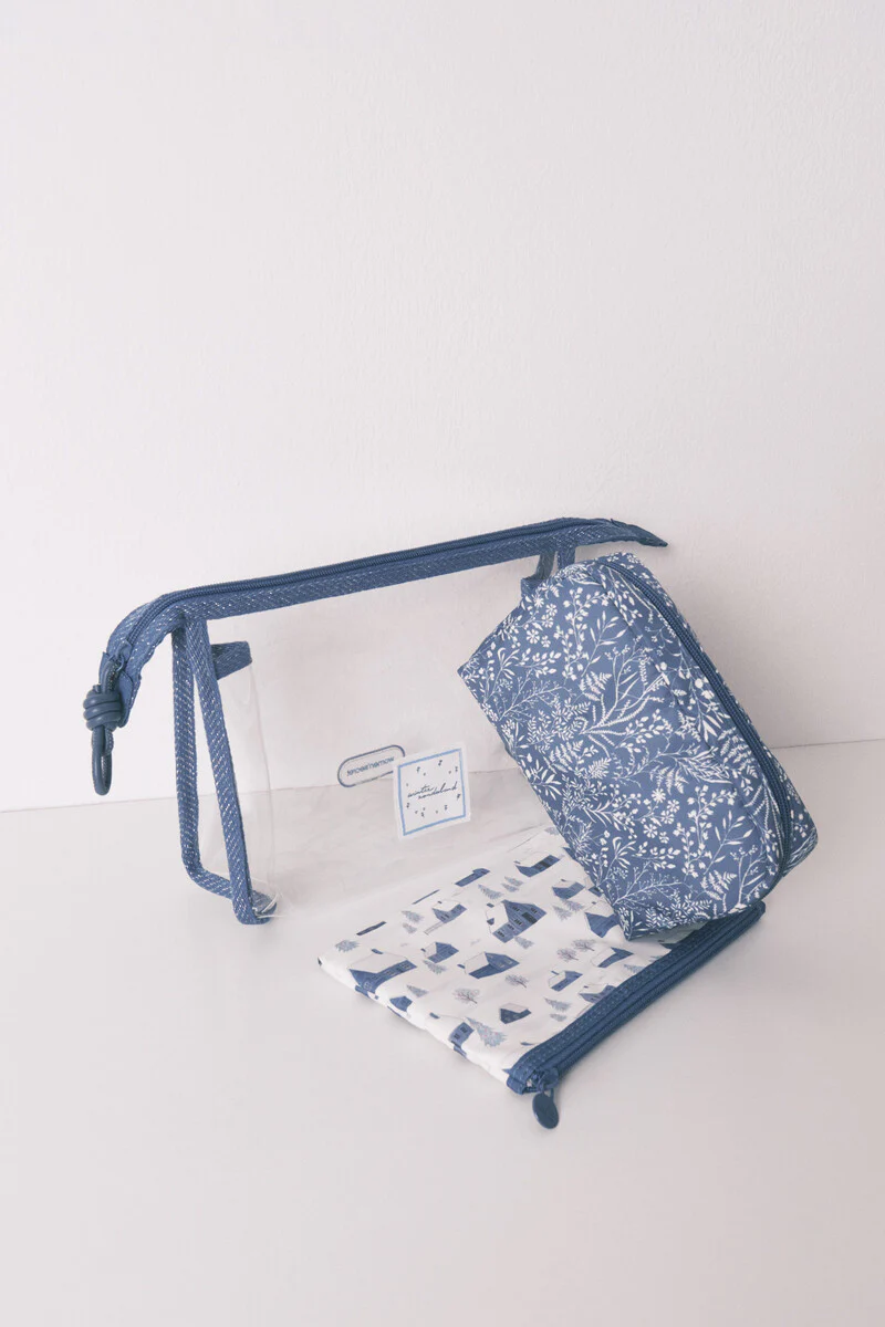 Pack of 3 toiletry bags with assorted blue and white prints - Image 3