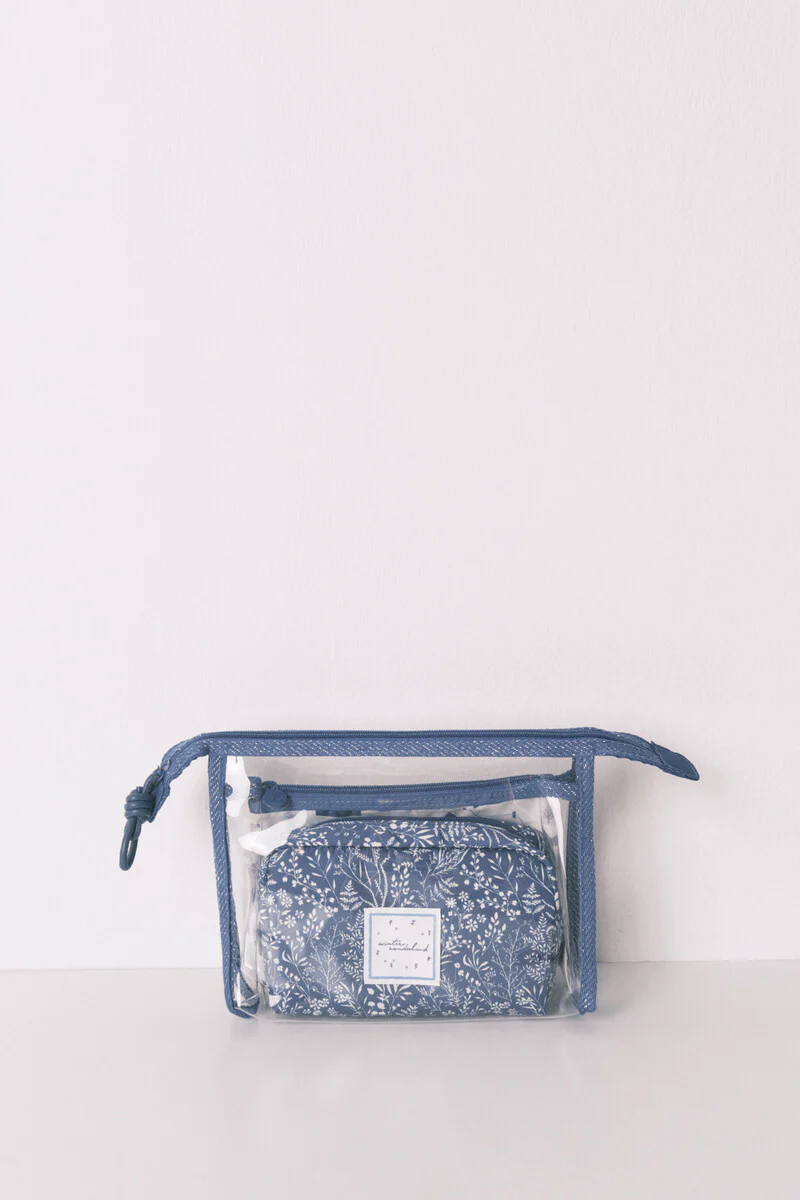 Pack of 3 toiletry bags with assorted blue and white prints - Image 4