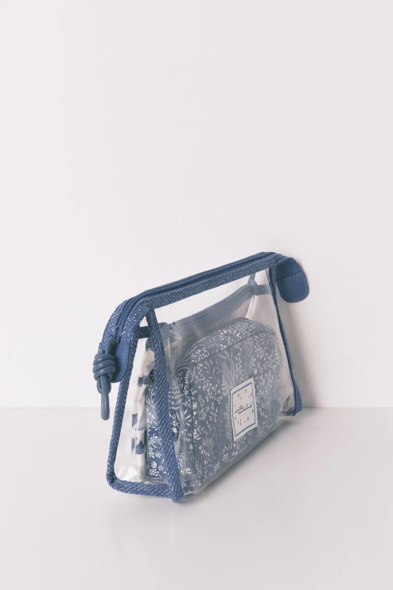Pack of 3 toiletry bags with assorted blue and white prints - Image 6