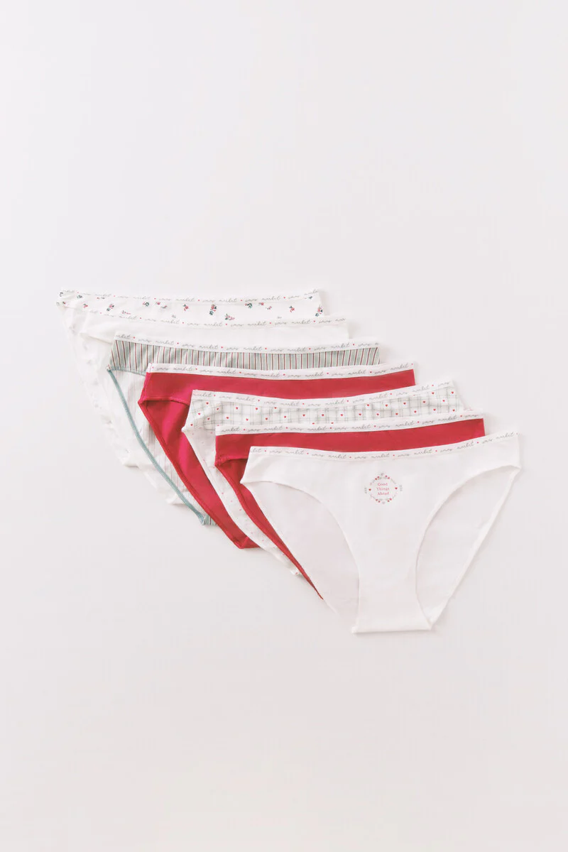 Pack of 7 classic cotton panties with Christmas print