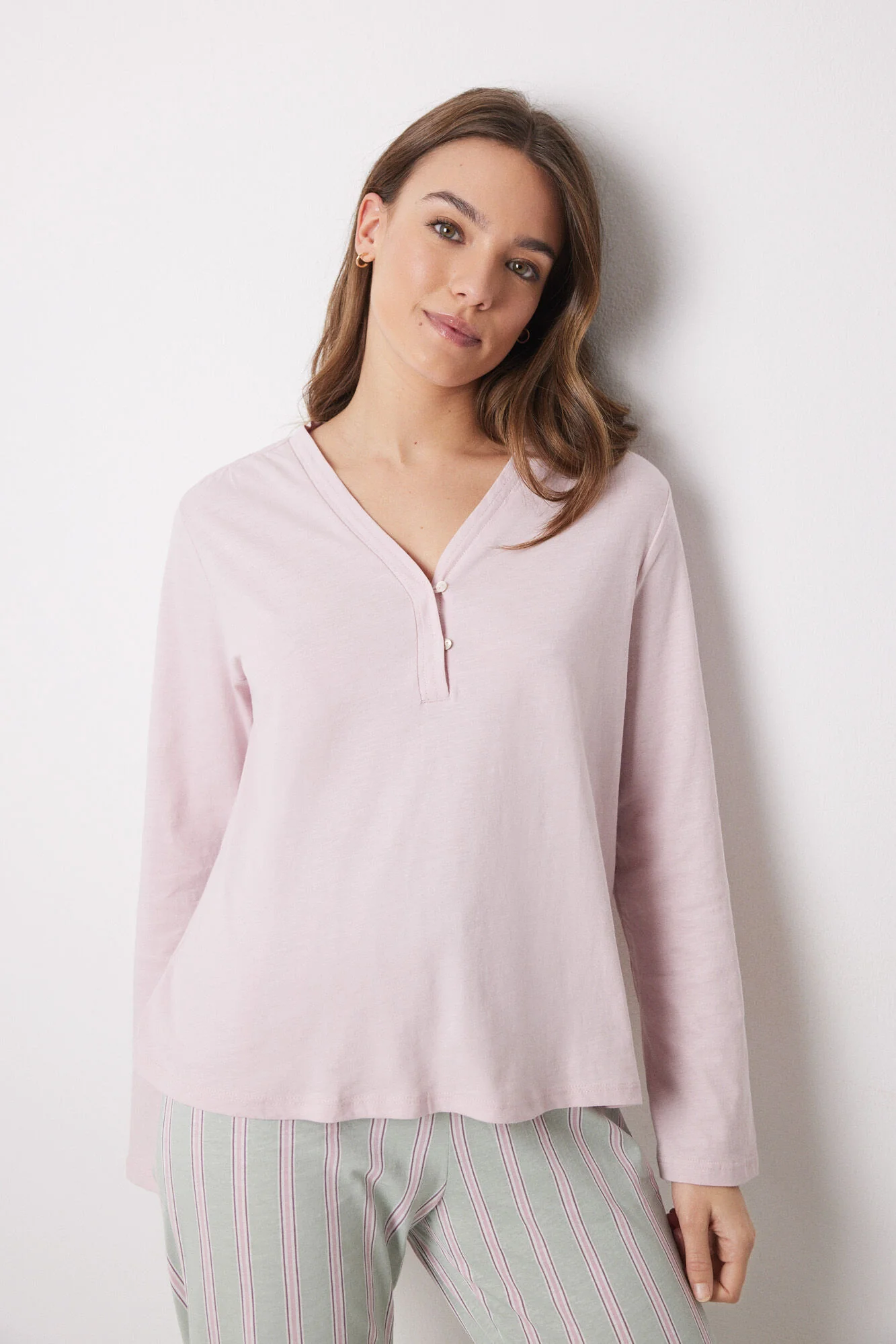 Pink 100% cotton long-sleeved top