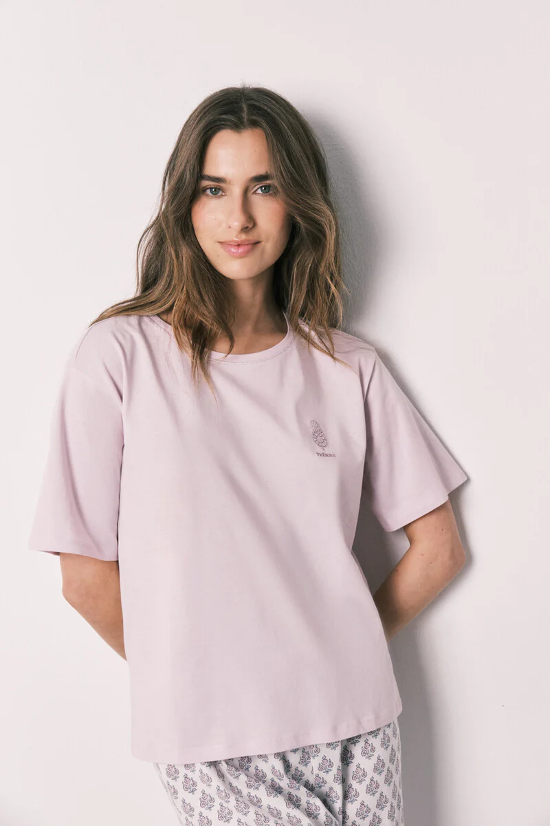 Pink 100% cotton stamp print pyjamas - Image 2