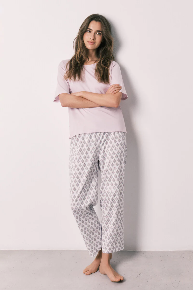 Pink 100% cotton stamp print pyjamas - Image 3