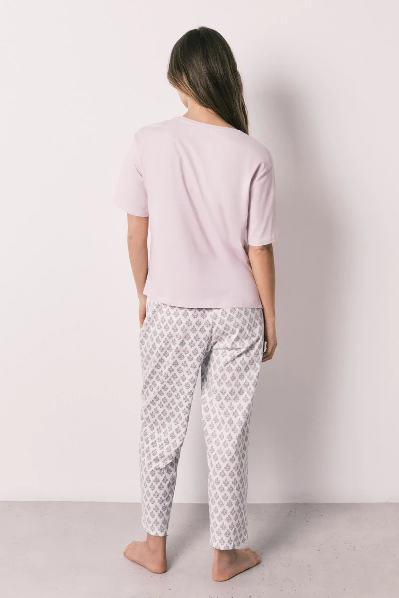 Pink 100% cotton stamp print pyjamas - Image 5