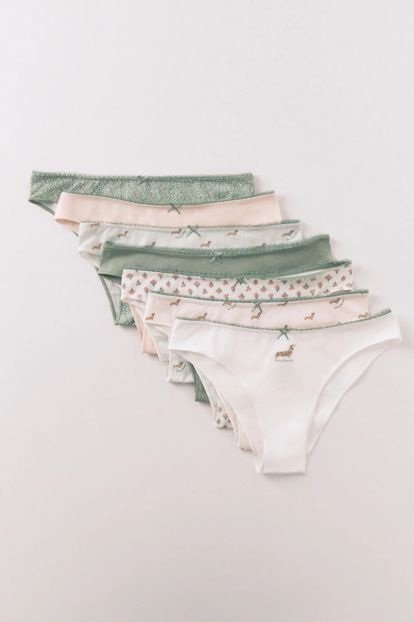 Pink and green cotton Brazilian panties 7-pack