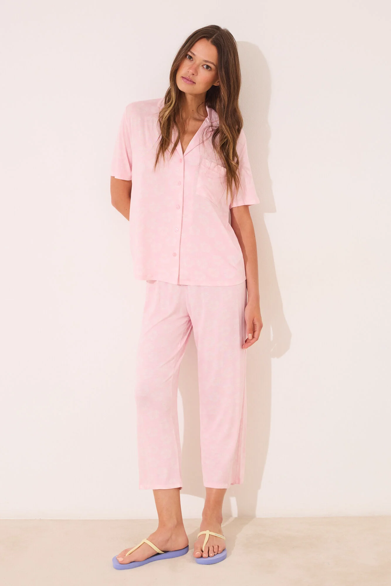 Pink Capri viscose classic pyjamas