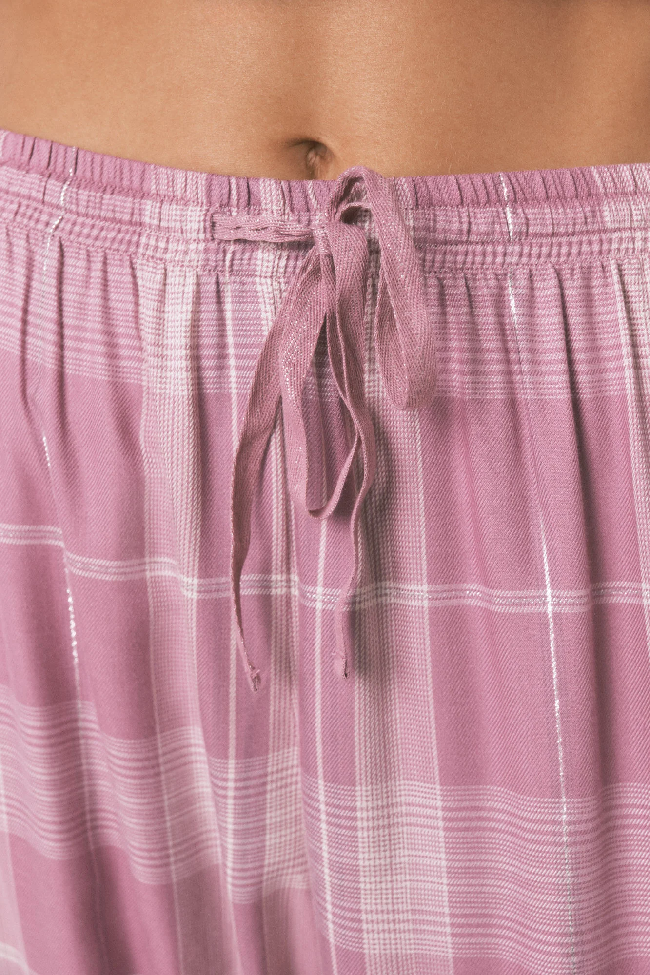 Pink checked viscose long classic pyjamas - Image 2