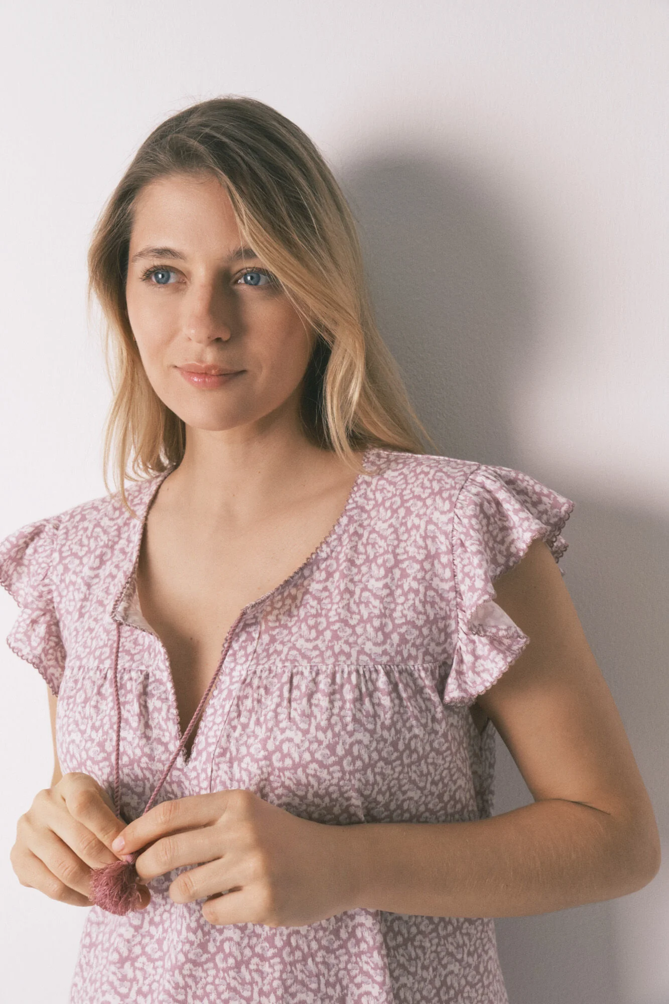Pink cotton "maternity" ruffle nightgown - Image 5