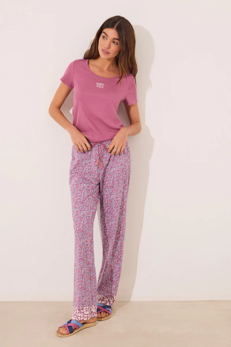 Pink cotton short sleeve sleeved pyjamas