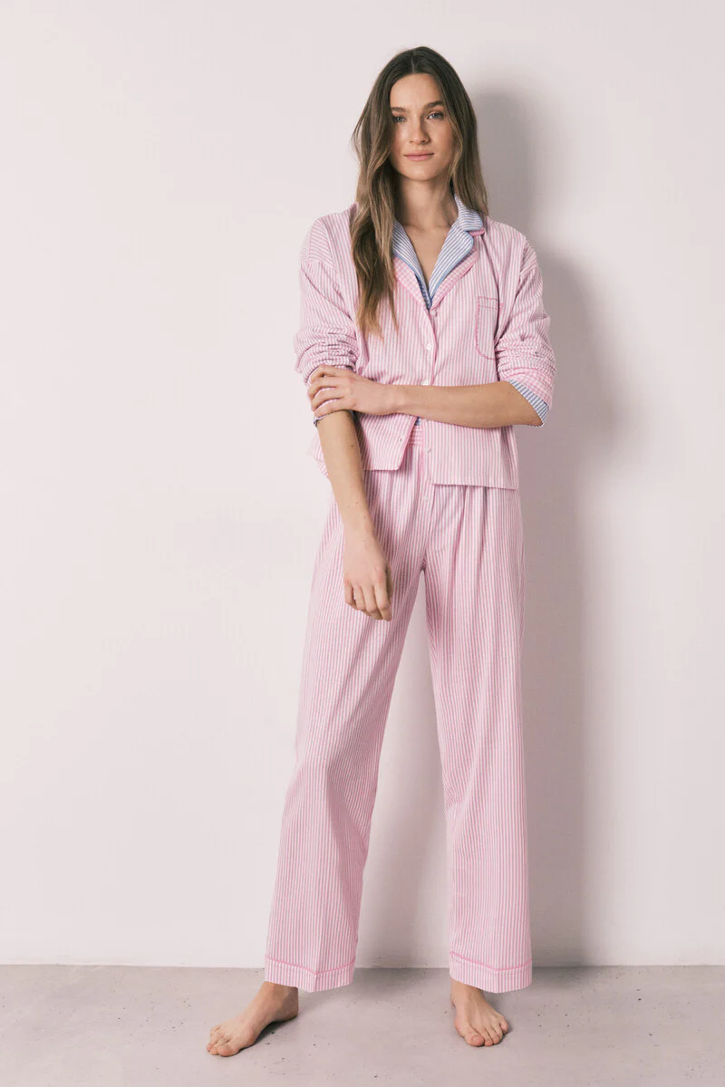 Pink cotton striped long classic pyjamas - Image 2