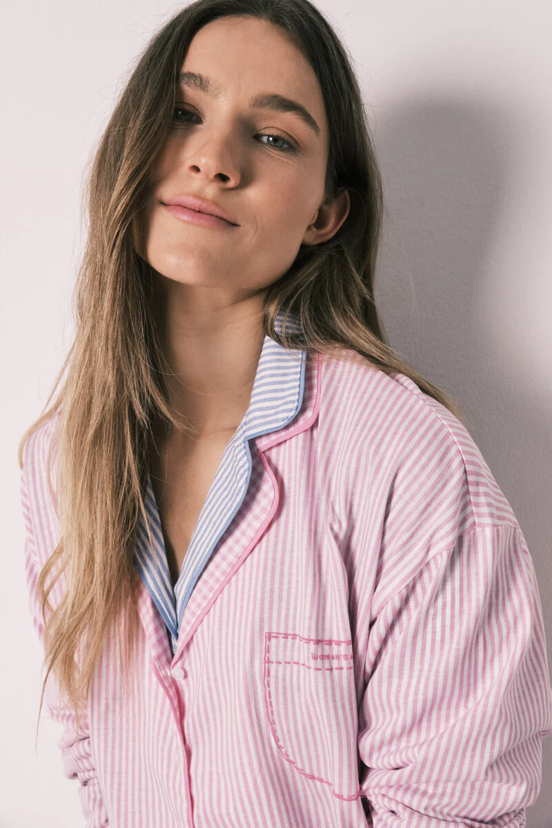 Pink cotton striped long classic pyjamas - Image 3