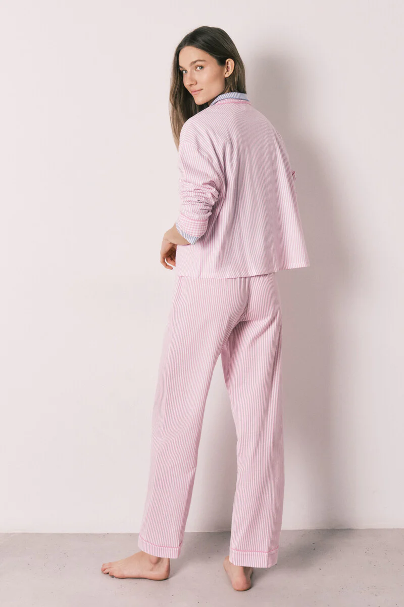 Pink cotton striped long classic pyjamas - Image 5