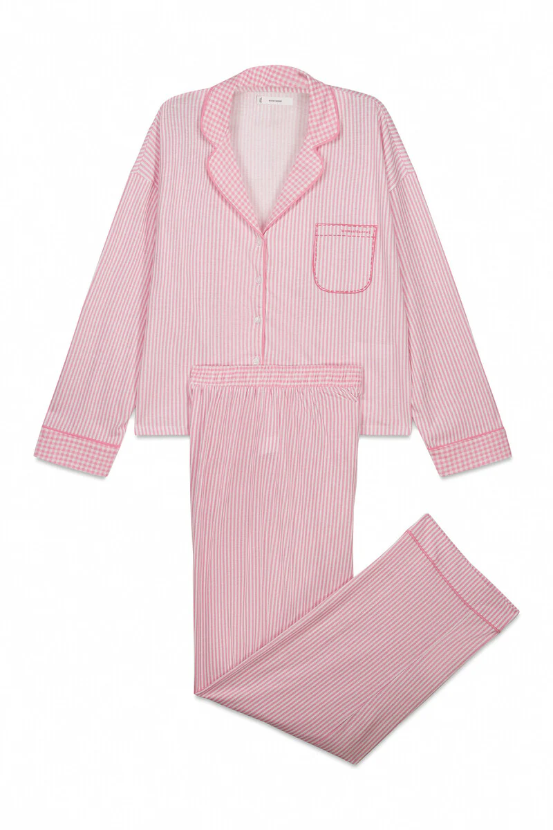 Pink cotton striped long classic pyjamas - Image 6