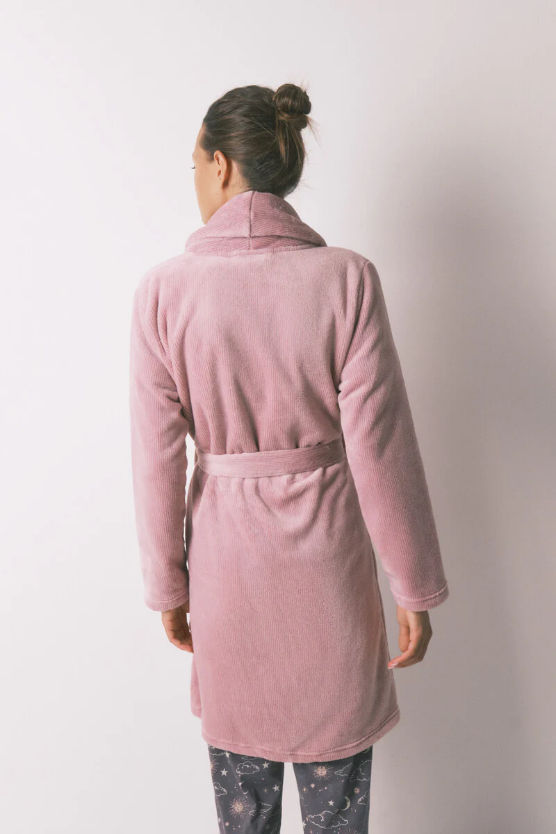 Pink fleece fleece midi robe - Image 2