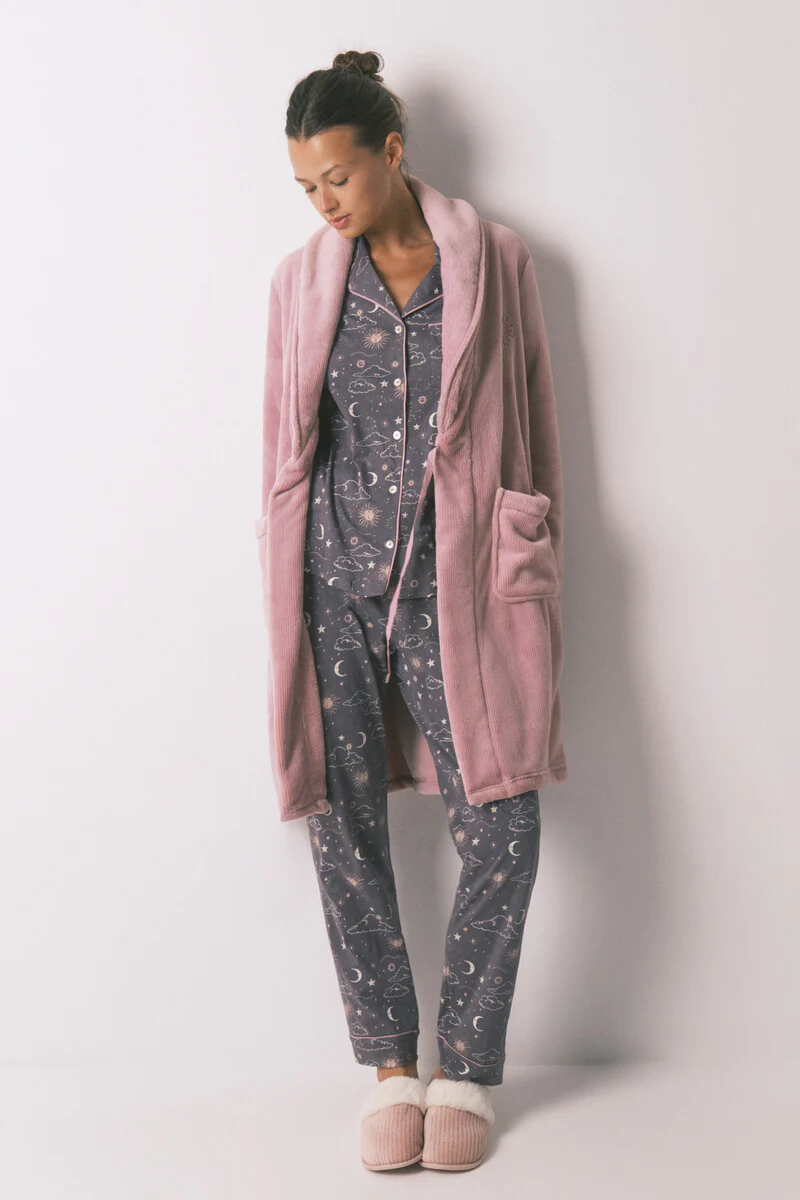 Pink fleece fleece midi robe - Image 5
