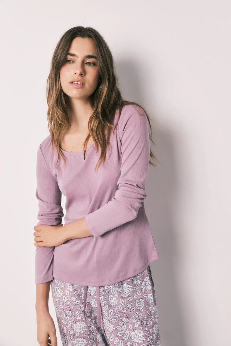 Pink floral print long pyjamas - Image 2