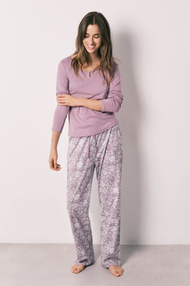 Pink floral print long pyjamas - Image 3