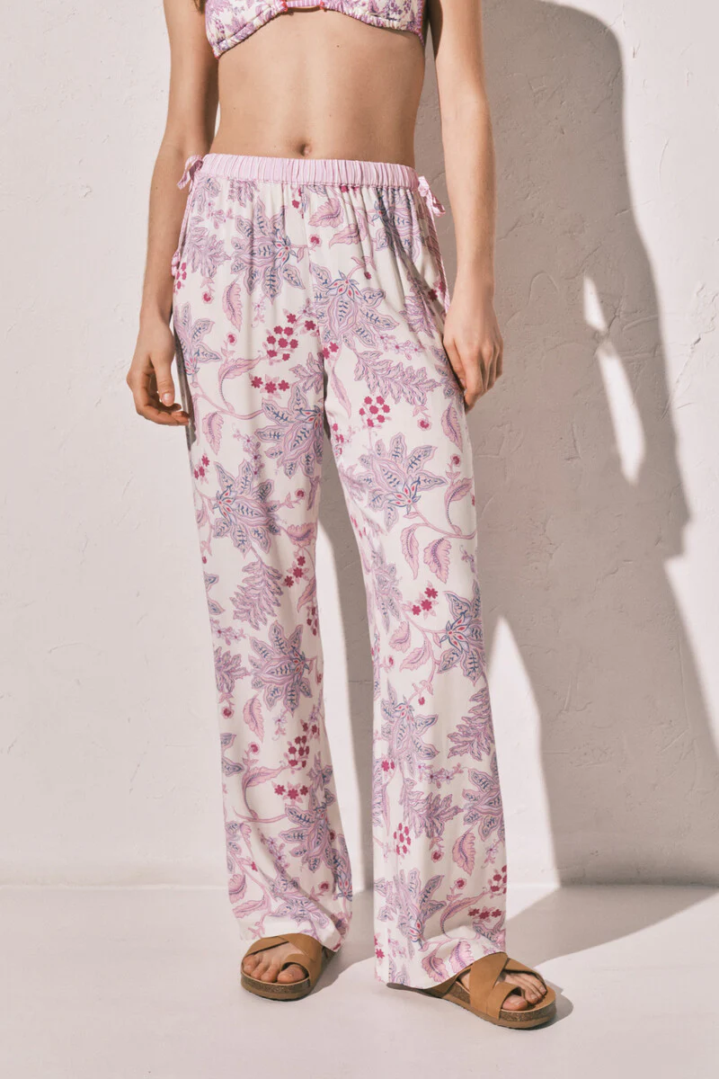 Pink floral print long trousers - Image 2