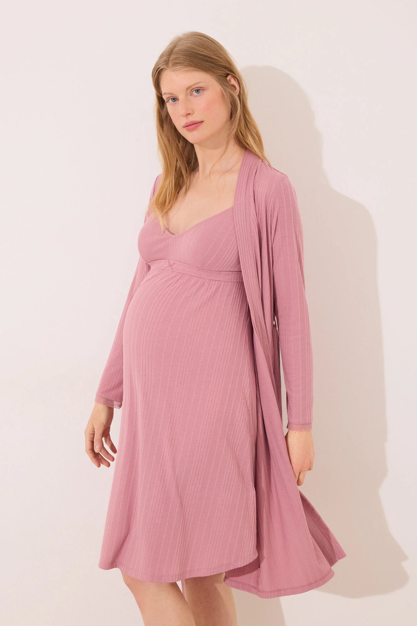 Pink " maternity " pointelle midi robe - Image 6