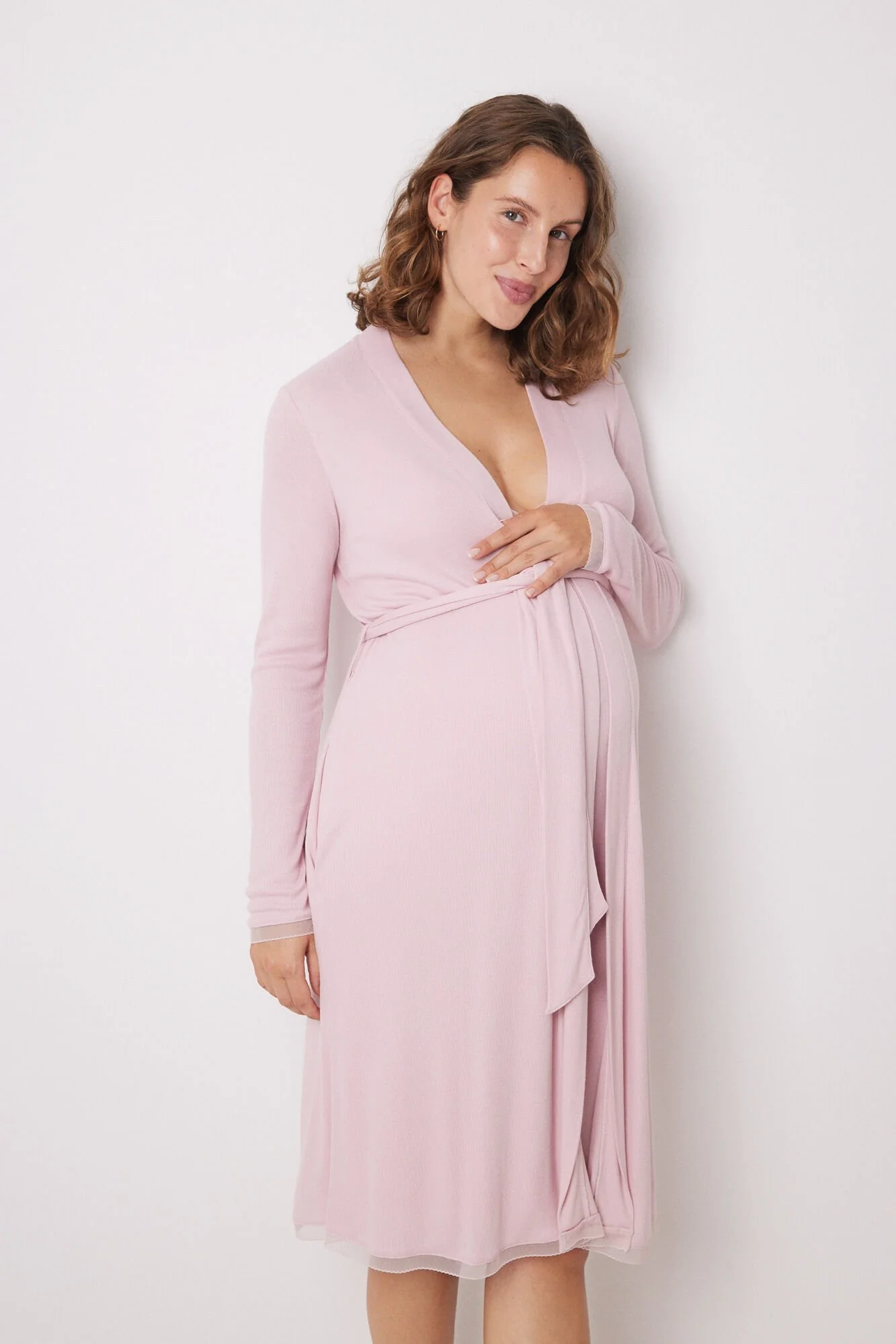Pink viscose midi maternity robe - Image 3