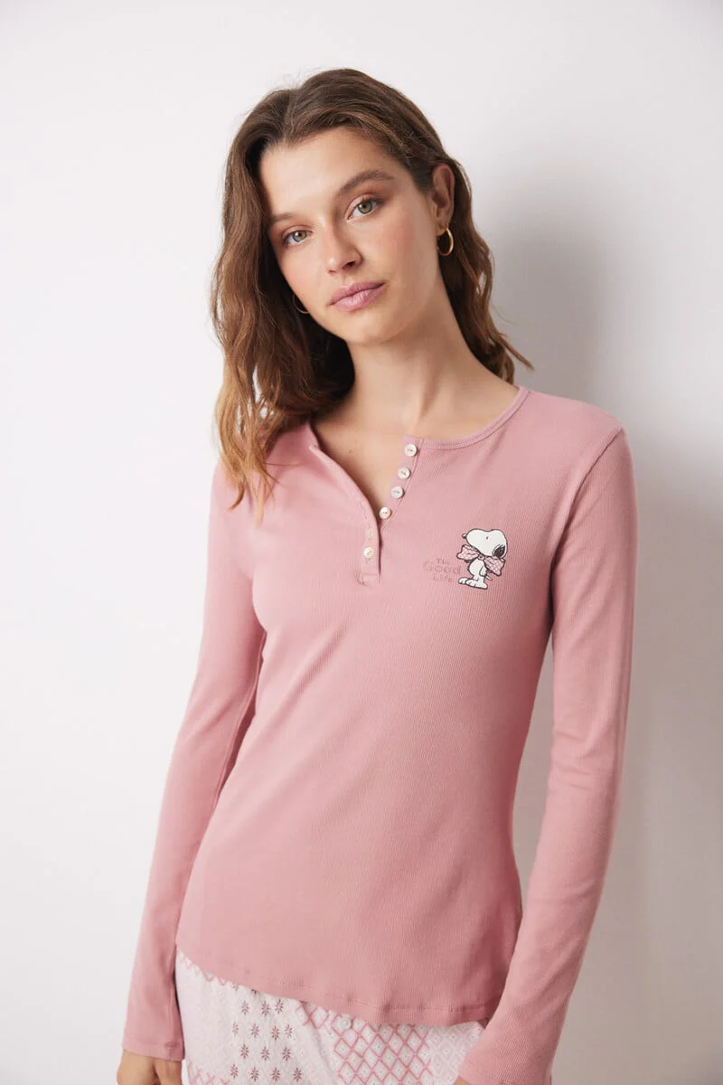 Pink Snoopy long cotton pajamas - Image 4