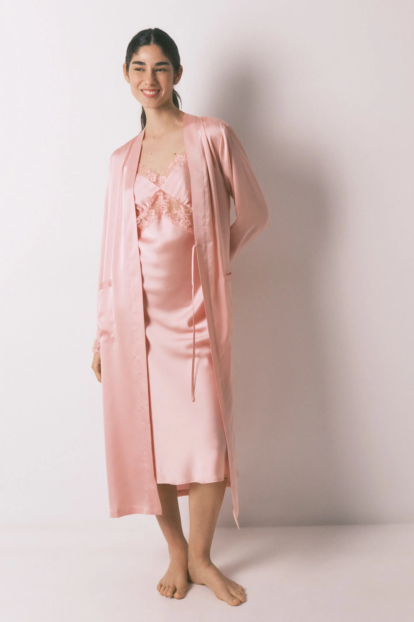 Pink satin midi robe