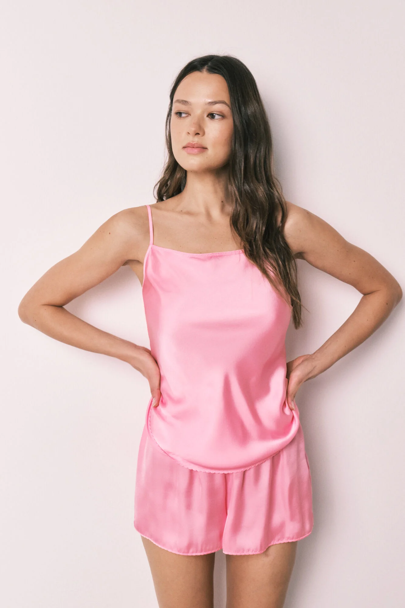 Pink satin short pyjamas