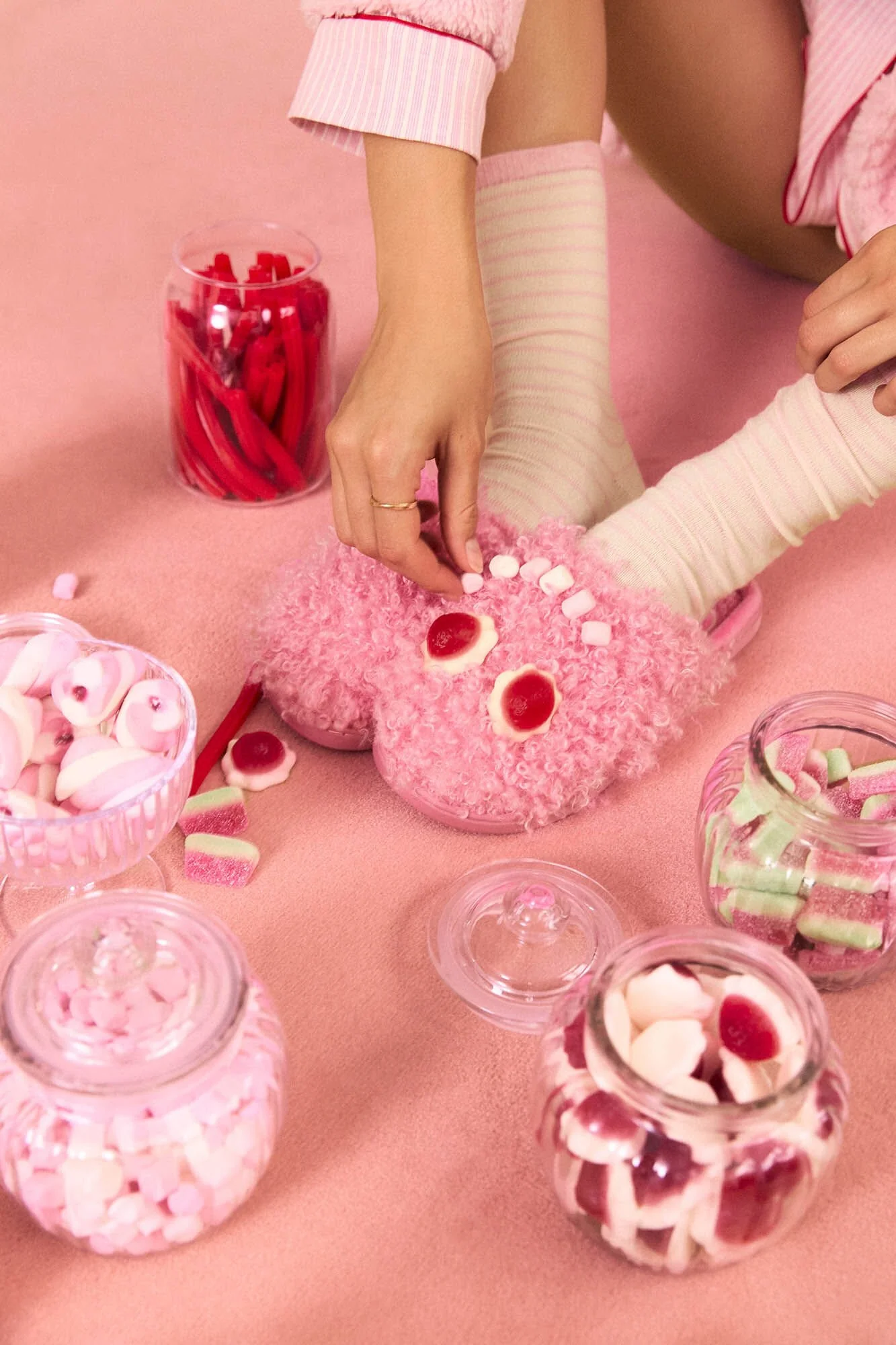 Pink Smiley Fur House Slippers - Image 5