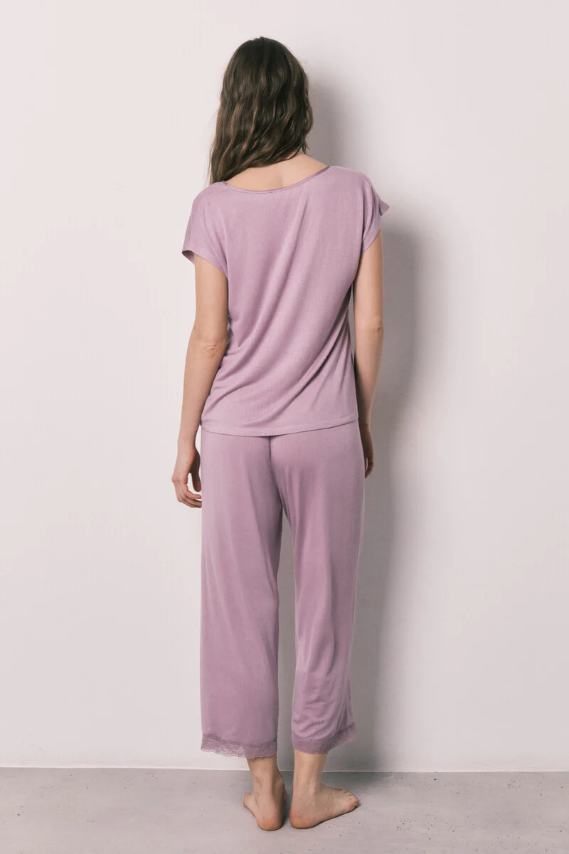 Pink soft-touch viscose Capri pajamas - Image 4