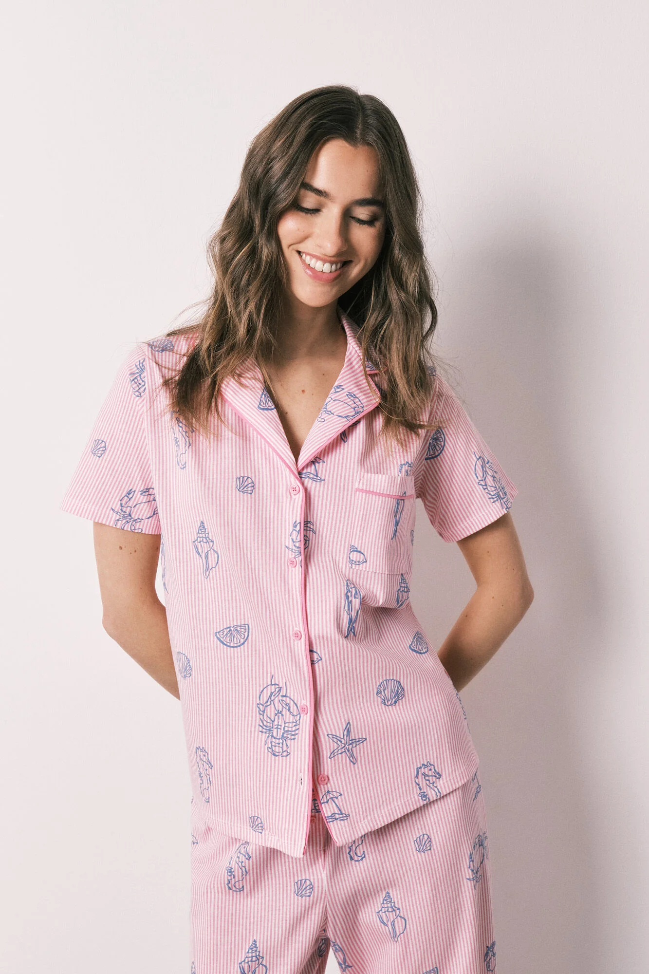 Pink striped cotton classic pyjamas