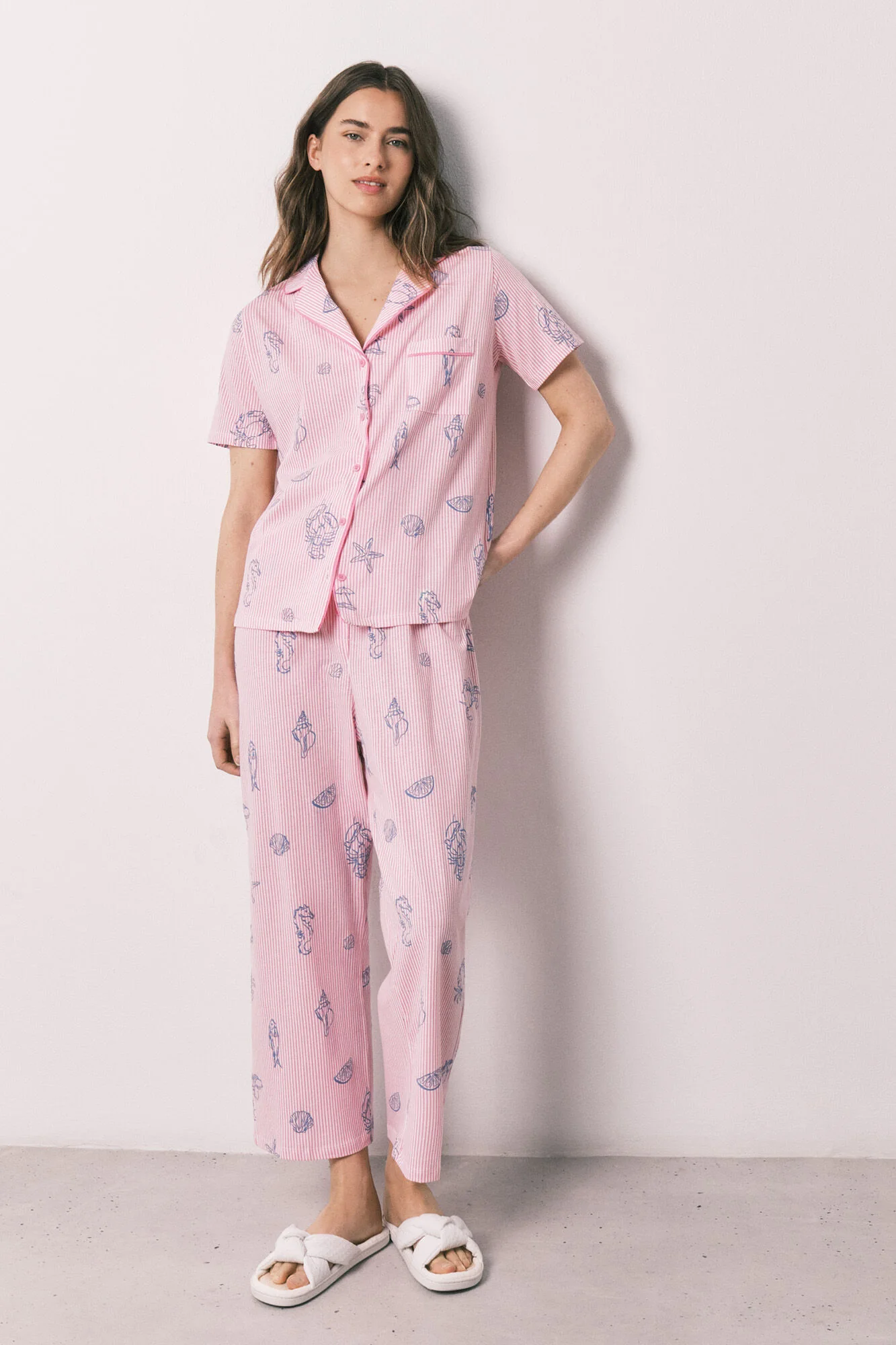 Pink striped cotton classic pyjamas - Image 2