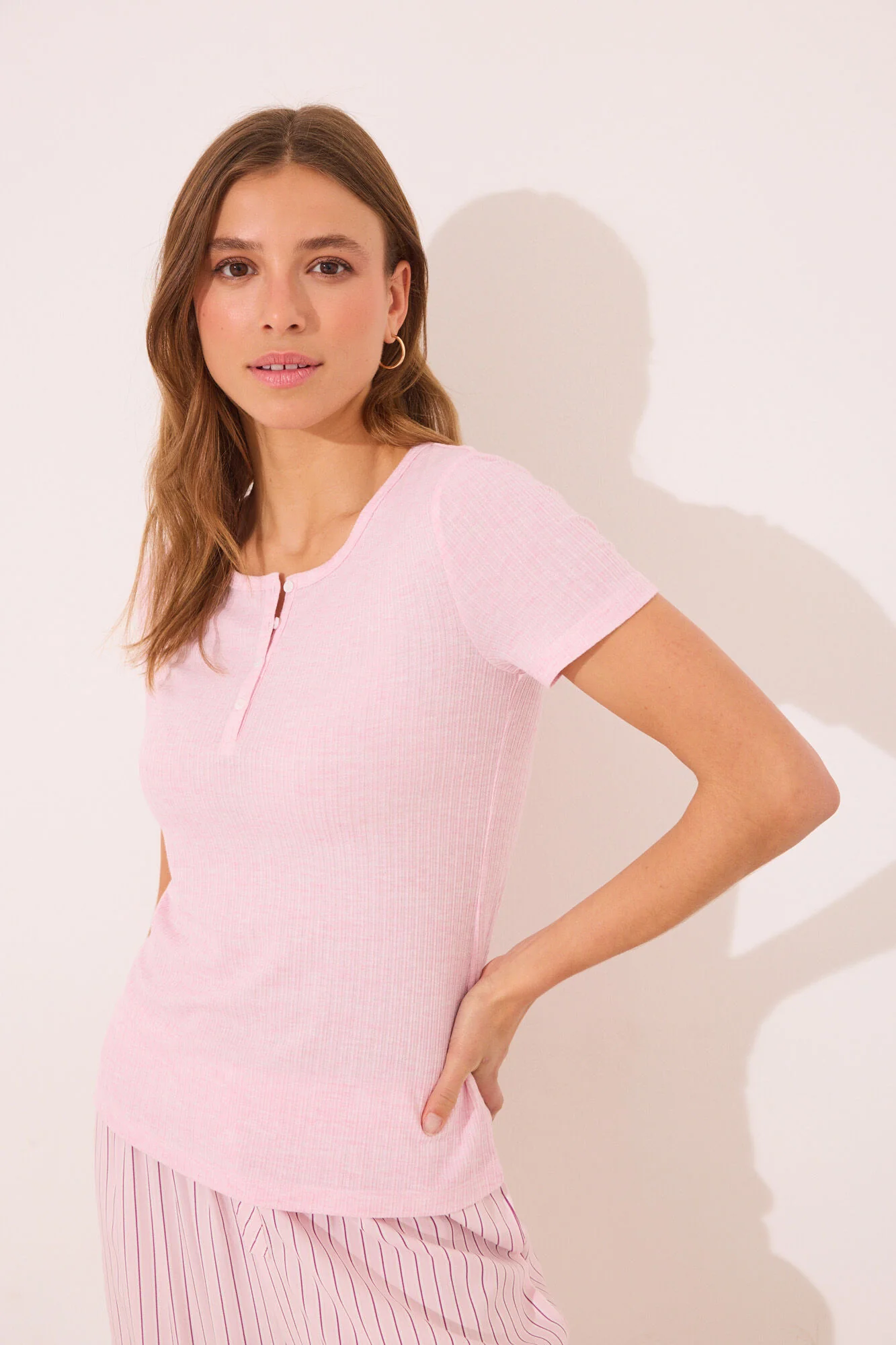 Pink striped ribbed viscose pyjamas - Image 2