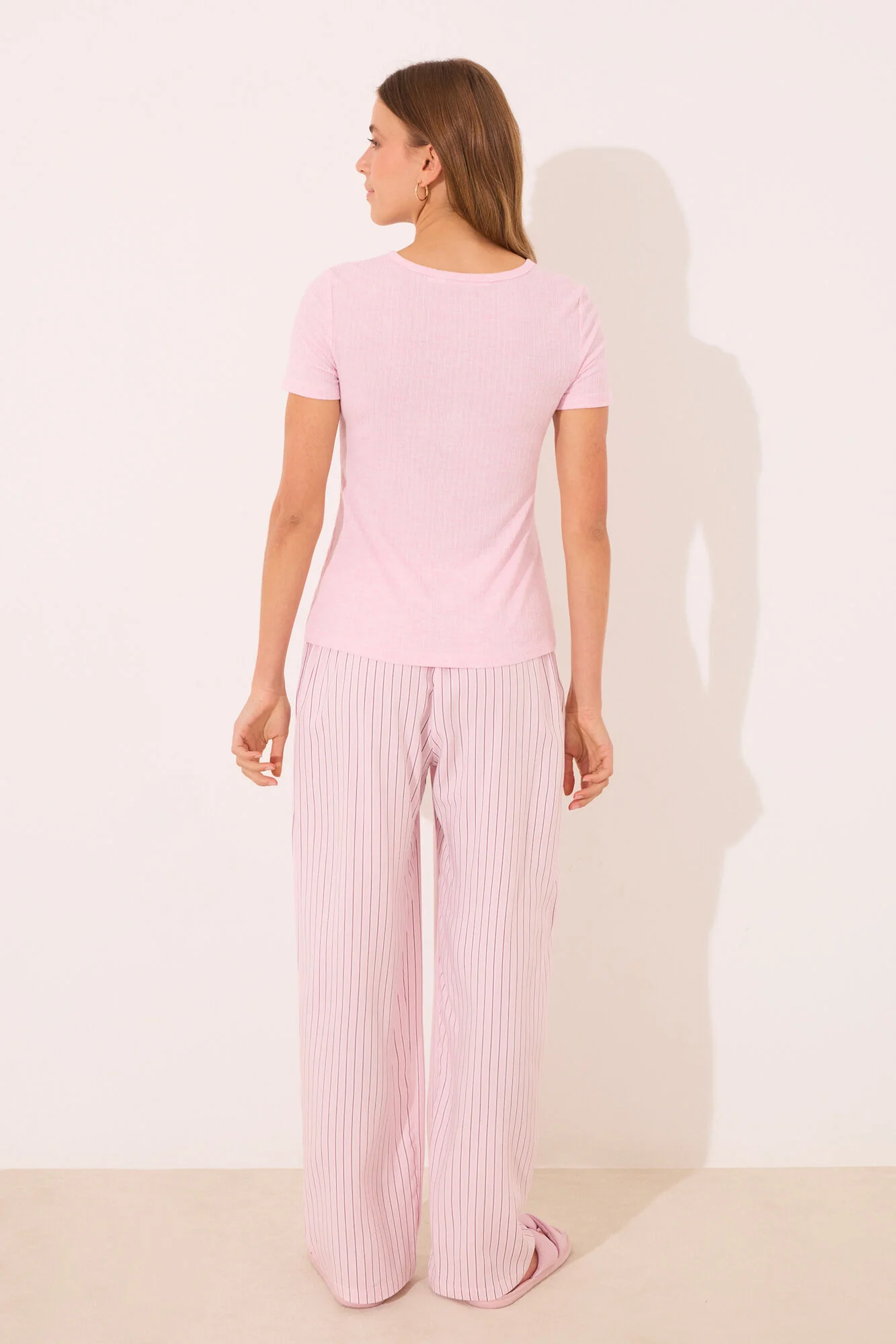 Pink striped ribbed viscose pyjamas - Image 4