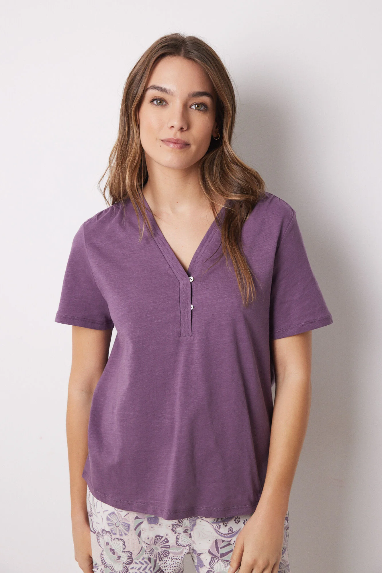 Purple 100% cotton short sleeve shirt