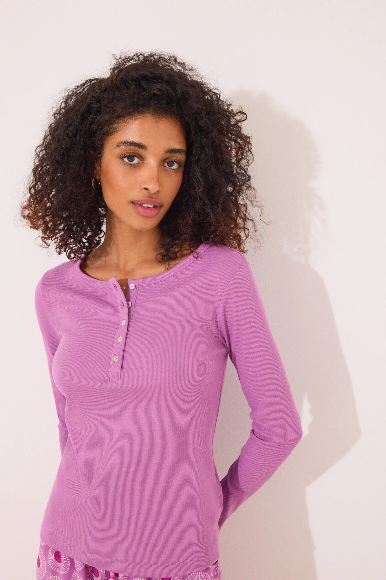 Purple ribbed long sleeve T-shirt